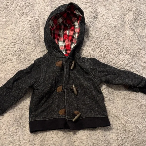 Carter's Dark Gray Hooded Jacket with Red Plaid Interior - Picture 1 of 1